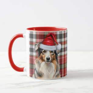 Australian Shepherd Dog and Plaid Christmas Mug