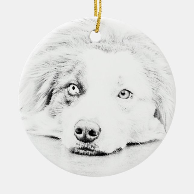 Australian Shepherd dog art Ceramic Tree Decoration (Front)