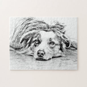 Australian Shepherd dog art Jigsaw Puzzle