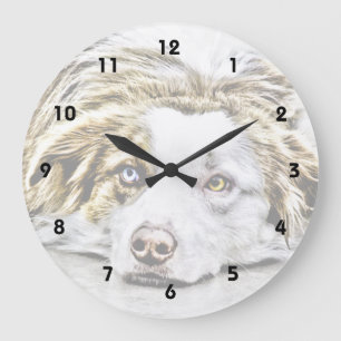 Australian Shepherd dog art Large Clock