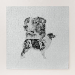Australian Shepherd dog - Aussie pencil sketch Jigsaw Puzzle