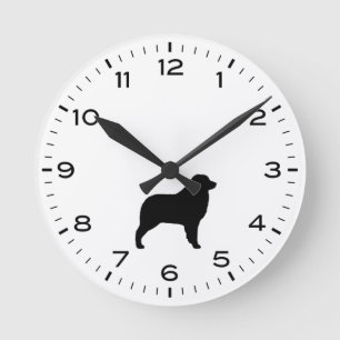 Australian Shepherd Dog Aussie Silhouette Round Clock