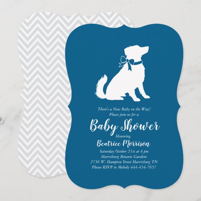 Australian Shepherd Dog Baby Shower Blue Boy Invitation (Front/Back)