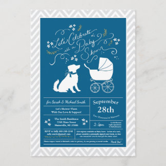 Australian Shepherd Dog Baby Shower Blue Boy Invitation