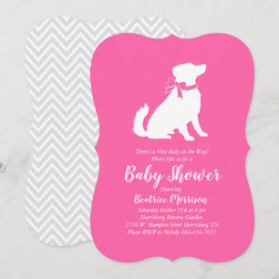 Australian Shepherd Dog Baby Shower Pink Girl Invitation