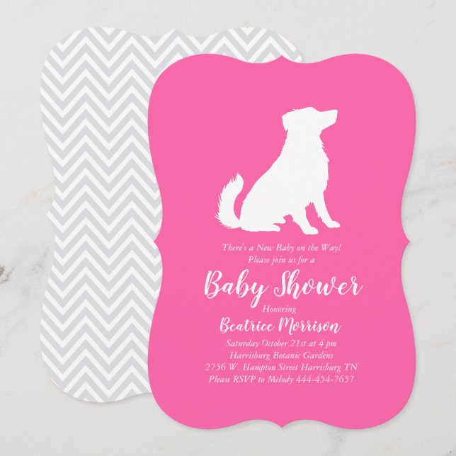 Australian Shepherd Dog Baby Shower Pink Girl Invitation (Front/Back)