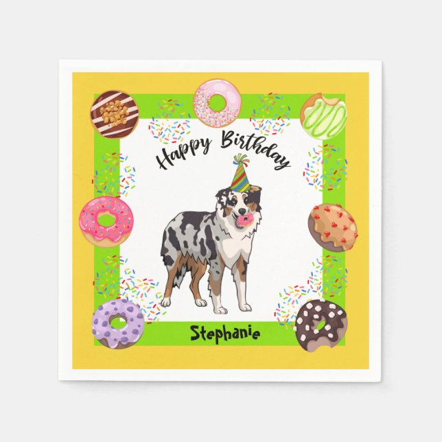 Australian Shepherd Dog Birthday Party Napkin (Front)