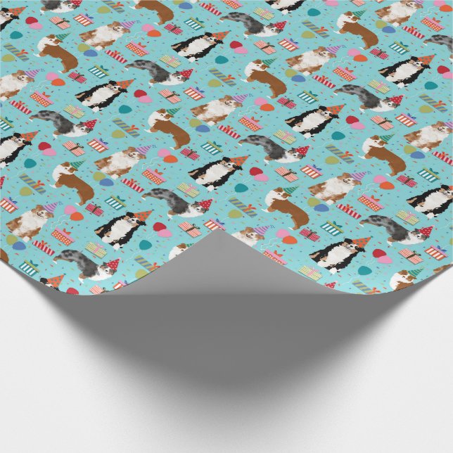 Australian Shepherd dog Birthday wrapping paper (Corner)