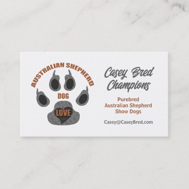 Australian Shepherd Dog Breeder Business Card (Front)