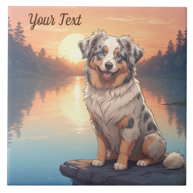 Australian Shepherd Dog by Lake Tile (Front)