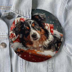 Australian Shepherd Dog Christmas Festive 6 Cm Round Badge
