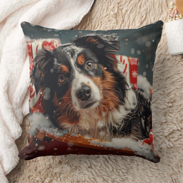 Australian Shepherd Dog Christmas Festive Cushion (Blanket)