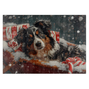 Australian Shepherd Dog Christmas Festive Cutting Board