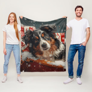 Australian Shepherd Dog Christmas Festive Fleece Blanket