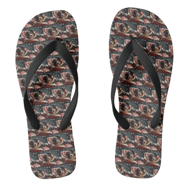Australian Shepherd Dog Christmas Festive Flip Flops (Footbed)