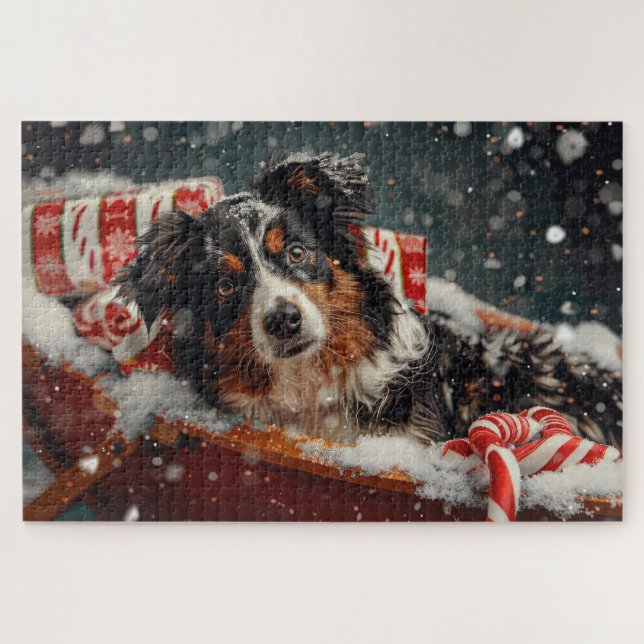 Australian Shepherd Dog Christmas Festive Jigsaw Puzzle (Horizontal)