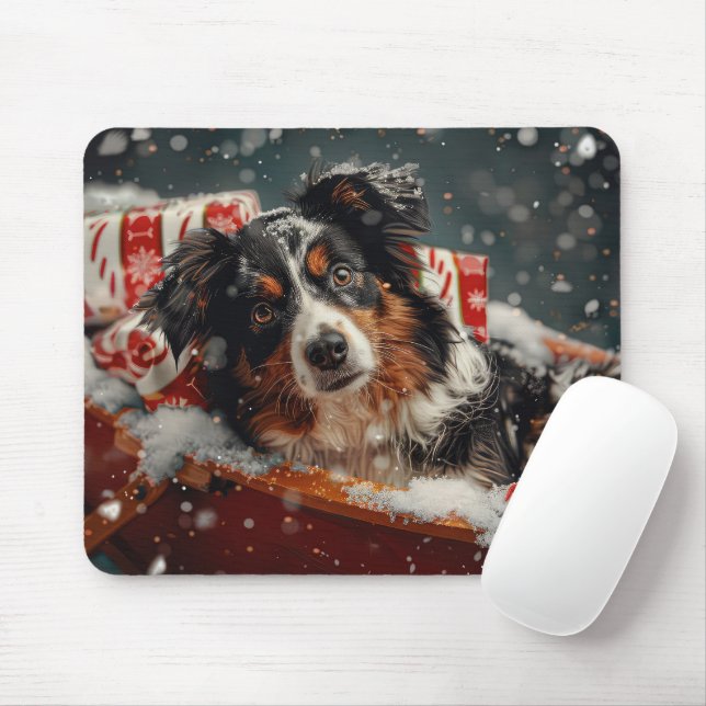 Australian Shepherd Dog Christmas Festive Mouse Mat (With Mouse)
