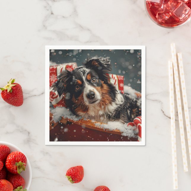 Australian Shepherd Dog Christmas Festive Napkin (Insitu)