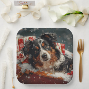 Australian Shepherd Dog Christmas Festive Paper Plate