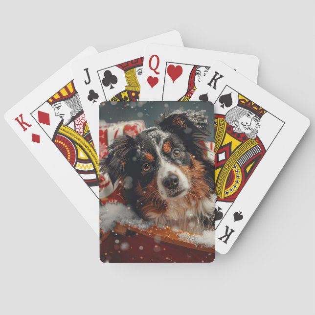 Australian Shepherd Dog Christmas Festive Playing Cards (Back)