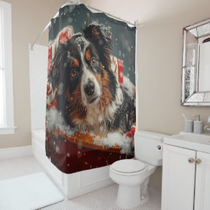 Australian Shepherd Dog Christmas Festive Shower Curtain