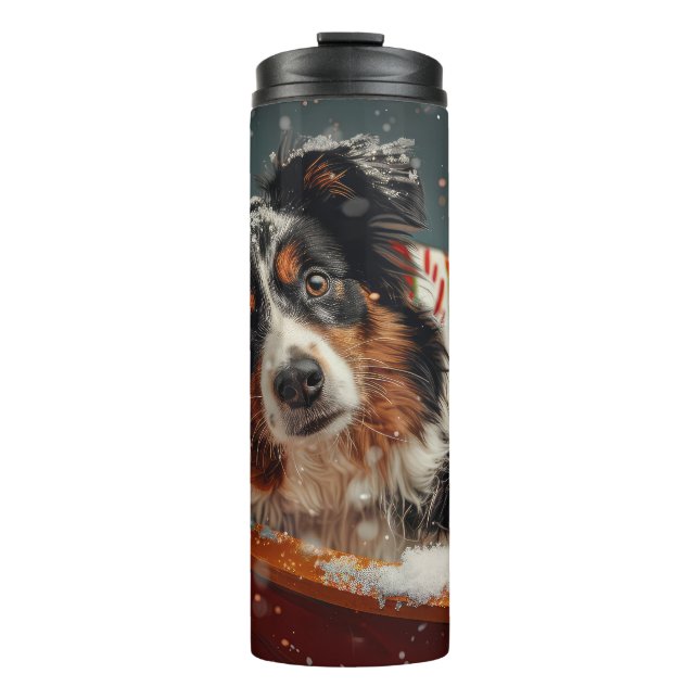 Australian Shepherd Dog Christmas Festive Thermal Tumbler (Front)