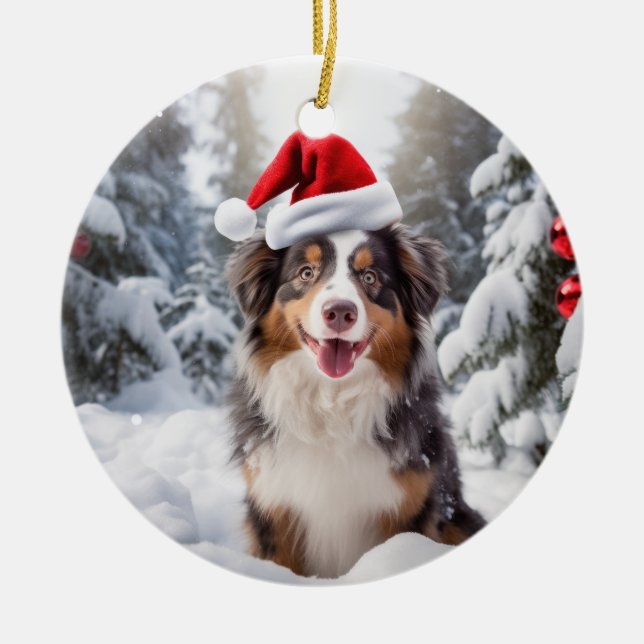 Australian Shepherd Dog Christmas Keepsake Ceramic Tree Decoration (Front)