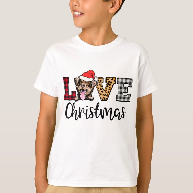 Australian Shepherd Dog Christmas Leopard Buffalo  T-Shirt (Front)