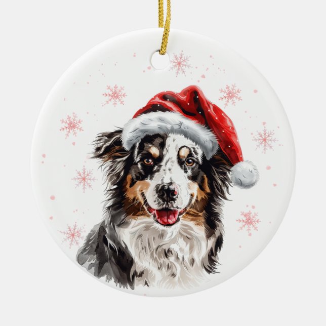 Australian Shepherd Dog Christmas Personalized Ceramic Tree Decoration (Front)