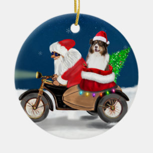 Australian Shepherd Dog Christmas Santa Claus  Ceramic Tree Decoration