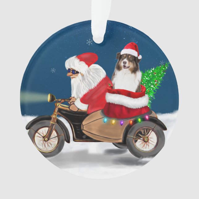 Australian Shepherd Dog Christmas Santa Claus Ornament (Front)