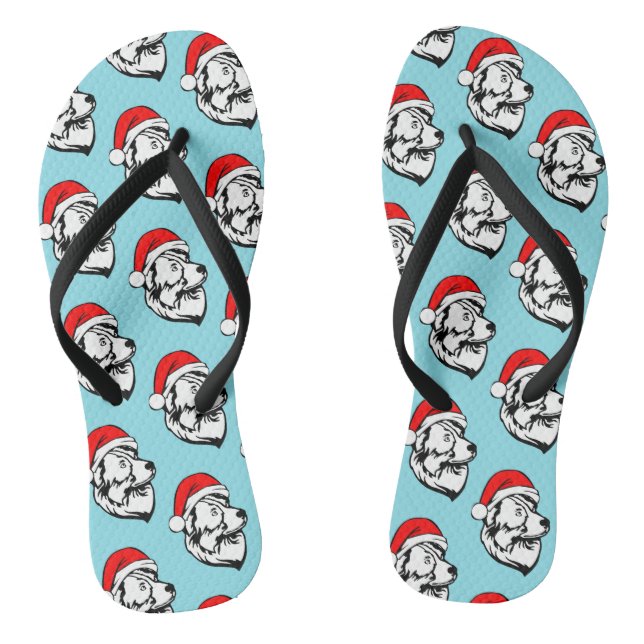 Australian Shepherd Dog Christmas Santa Hat Flip Flops (Footbed)