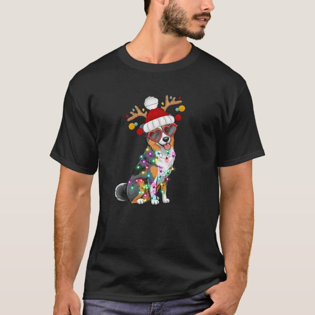 Australian Shepherd Dog Christmas Santa Lights Hol T-Shirt (Front)