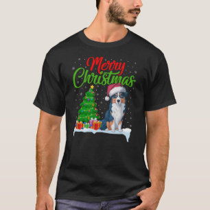 Australian Shepherd Dog Christmas Tree Lights Xmas T-Shirt