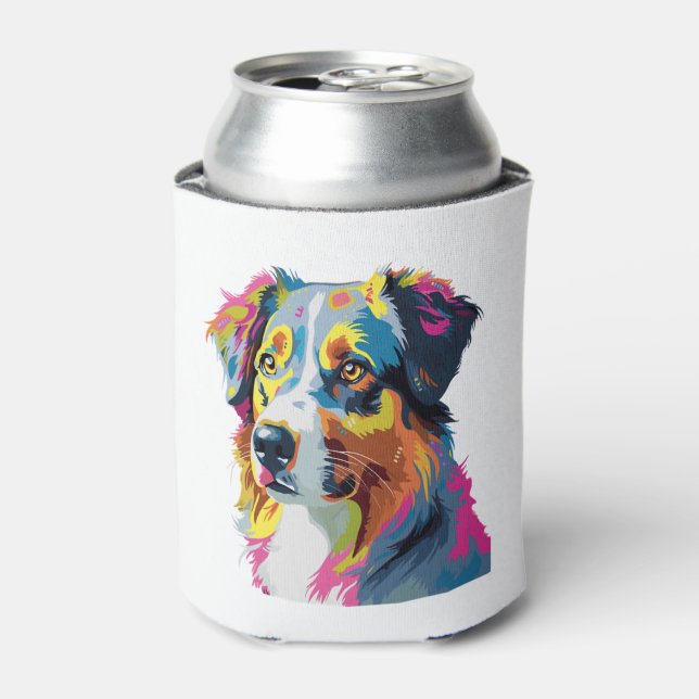 Australian Shepherd Dog Colourful  Can Cooler (Can Front)