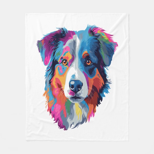 Australian Shepherd Dog Colourful  Fleece Blanket (Front)