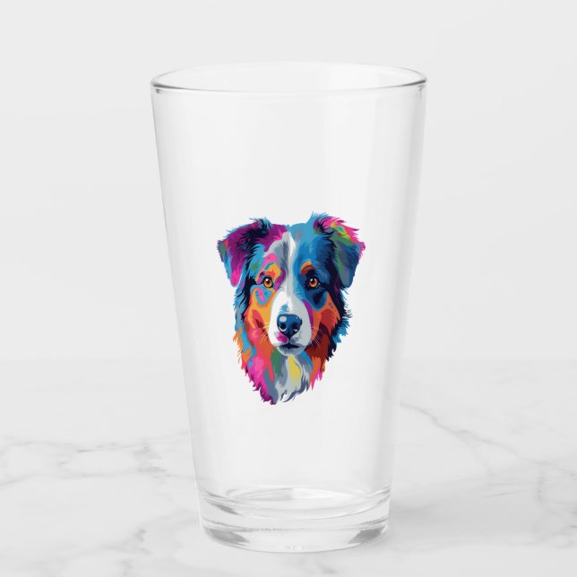 Australian Shepherd Dog Colourful  Glass (Front)