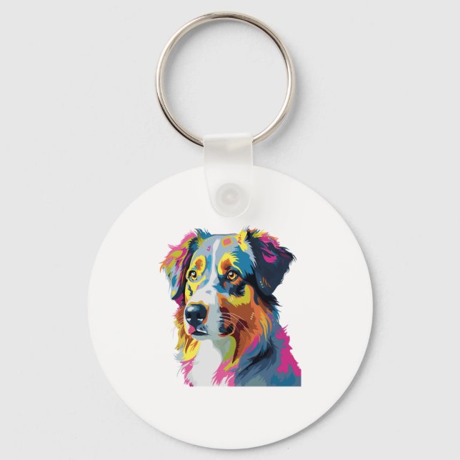 Australian Shepherd Dog Colourful  Key Ring (Front)