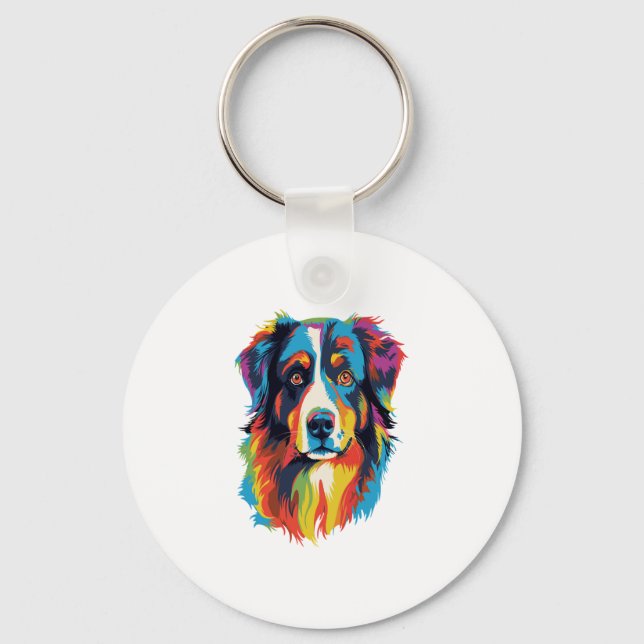 Australian Shepherd Dog Colourful  Key Ring (Front)