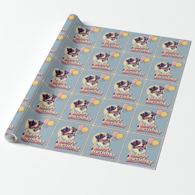 Australian Shepherd Dog Colourful  Wrapping Paper (Unrolled)