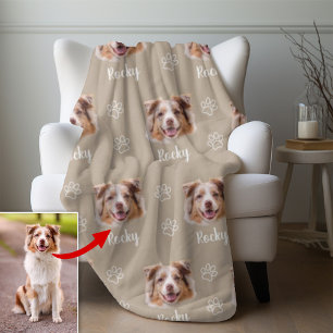 Australian Shepherd Dog, Custom Photo and Name,Pet Fleece Blanket