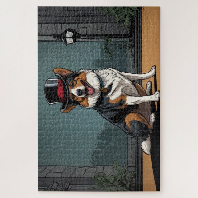Australian Shepherd Dog Drawing on a Street Jigsaw Puzzle (Vertical)