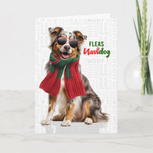 Australian Shepherd Dog Fleas Navidog Christmas Holiday Card