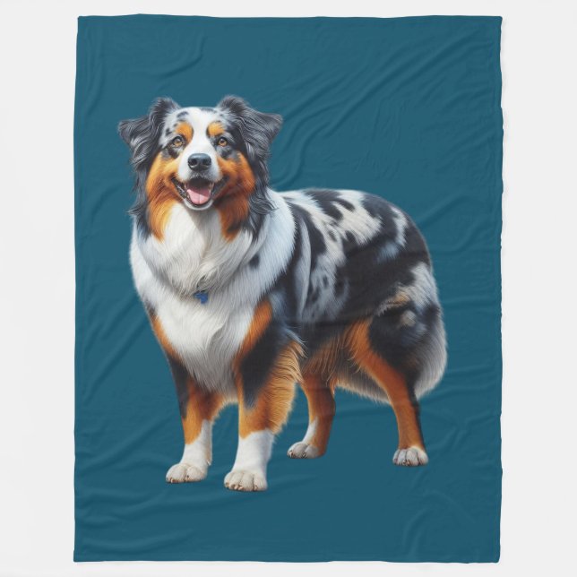 Australian Shepherd Dog Fleece Blanket (Front)