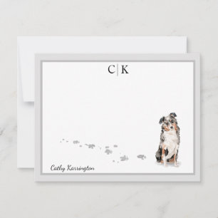 Australian Shepherd Dog Grey Border Monogram Name Card