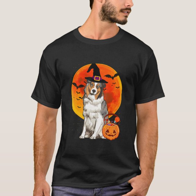 Australian Shepherd Dog Halloween Jack O Lantern P T-Shirt (Front)