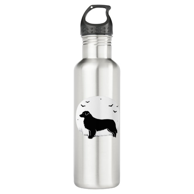 Australian Shepherd Dog – Halloween Moon Silhouett 710 Ml Water Bottle (Front)