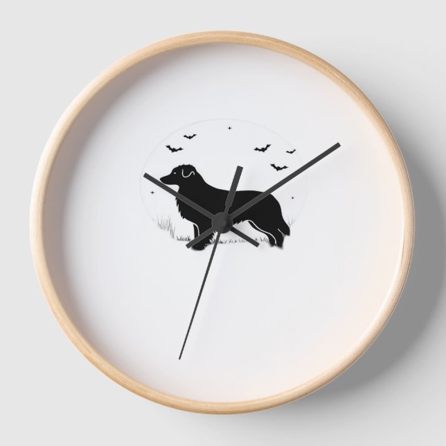 Australian Shepherd Dog – Halloween Moon Silhouett Clock (Front)