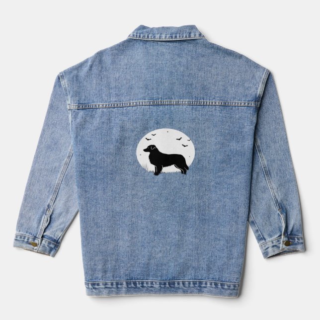 Australian Shepherd Dog – Halloween Moon Silhouett Denim Jacket (Back)