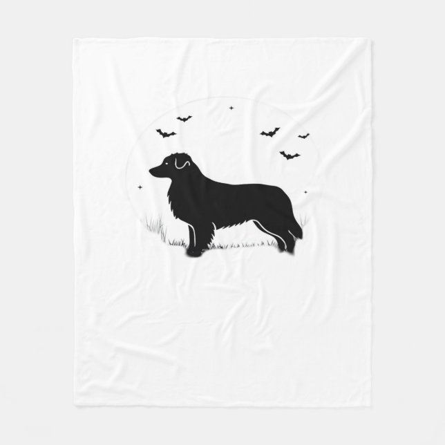 Australian Shepherd Dog – Halloween Moon Silhouett Fleece Blanket (Front)